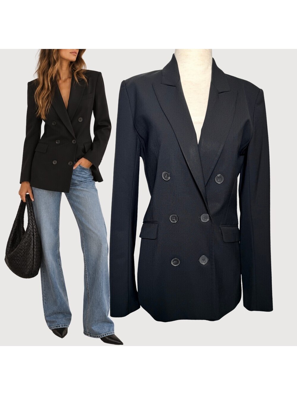 Theory Gilda Double Breasted Wool Blazer Black Size 6